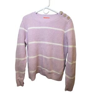 Joe Fresh Women's Light Pink Striped Button Shoulder Crewneck Sweater Medium